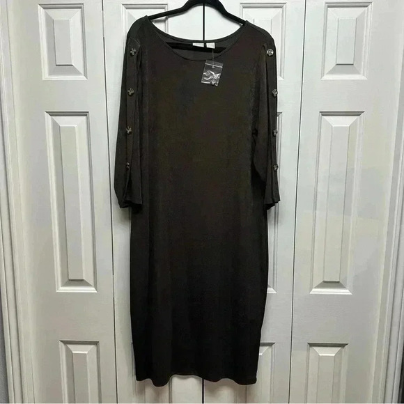 Chico's Dresses & Skirts - Chicos Travelers Brown Dress. Button Sleeve. Chicos size 3 or XL